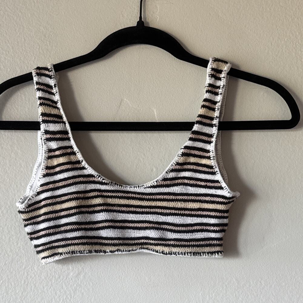 Indah Black and White Striped Swim Top